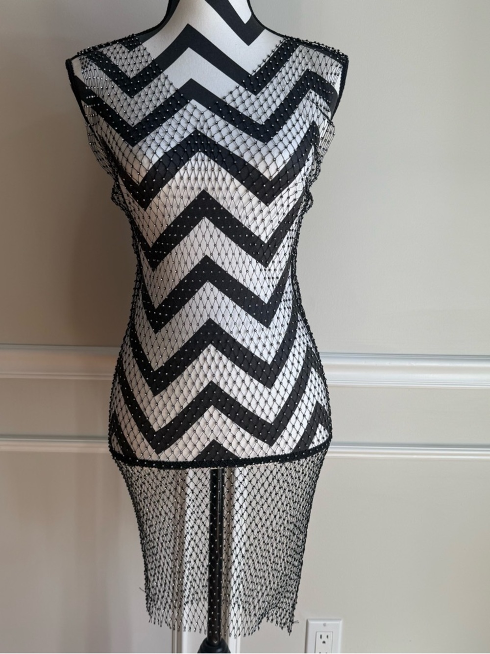 Rhinestone Mesh Overlay Dress Rave EDM‎ Fishnet Black Coverup One Size